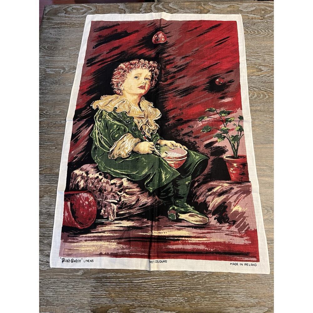 NWOT Vintage Tea Towel‎ Kitchen Souvenir Irish Cabin Victorian Boy A32-9 #